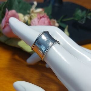 Silvertone Wide Chunky Ring Size 6 Plain